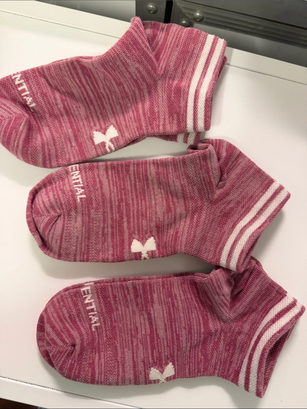 Under Armour Heather Rose Ankle Athletic Socks with White Stripes
